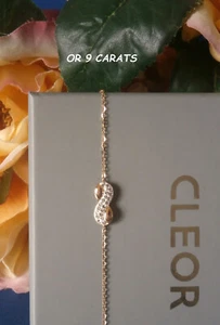 ** BRACELET NEUF CLEOR OR JAUNE 9 CARATS DORE CRISTAL 375 INFINI HUIT 16 18 ** - Imagen 1 de 15
