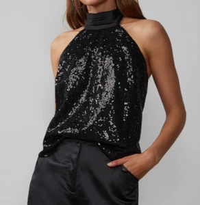 New York & Company Halter Neck Sequin Top Black Size XL NWT - Picture 1 of 12