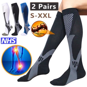 1/2 Pairs Copper Compression Stockings Anti-Fatigue Varicose Sports Vein Socks - Picture 1 of 21