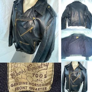 VTG 50S 60S MENS L CROSS COUNTRY TOGS HORSEHIDE LEATHER MOTORCYCLE BIKER JACKET - Picture 1 of 17