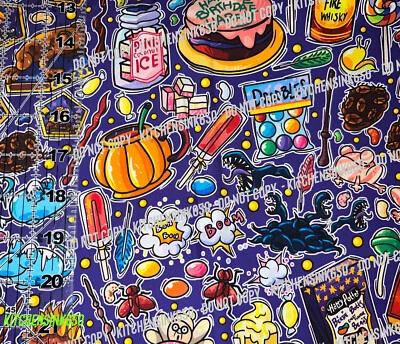 Custom Movie Wizard Trolly Candy Shop 100% Cotton Fabric  1/4 Yard, 9"X56" RARE! - Image 1 of 2