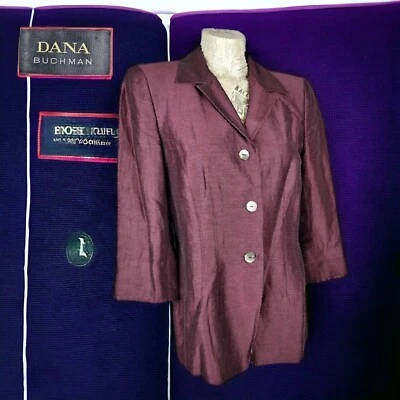Dana Buchman Jacket Blazer Womens 10 Red 3 Button Linen Blend - Image 1 of 4