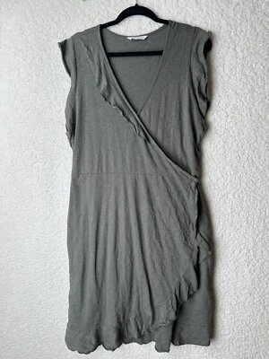 Lucky Brand Gray  Wrap Dress Women’s Xl 100% Cotton Boho Chic Sage Green - Image 1 of 4