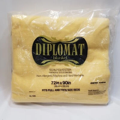 Vtg Diplomat Full Twin Blanket 72x90 Yellow Gold Polyester Thermal Bed Cover New - Image 1 of 4