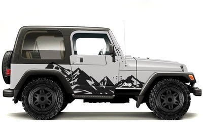 Envoltura de calcomanías gráficas de vinilo para Jeep Wrangler Rubicon MOUNTAINS negro mate 99-06 Foto 1 de 2