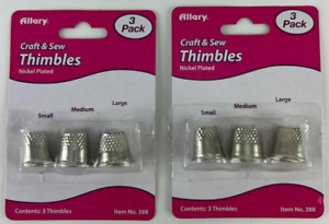 ALLARY 2 PACK LOT NICKEL PLATED THIMBLES CRAFT SEW SMALL MEDIUM LARGE 2 EACH