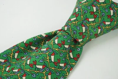 Corbata Battistoni Verde Azul Floral Pájaro 100% Seda Hecha en Italia  Foto 1 de 4
