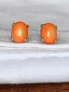 .925STERLING SILVER OVAL NATURAL UNTREATED SEA BAMBOO CORAL EARRINGS. 8X6MM - Bild 1 von 3
