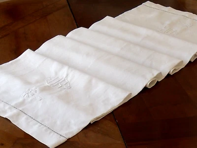 ancienne taie de traversin blanche en lin brodée "D B " - Photo 1/4