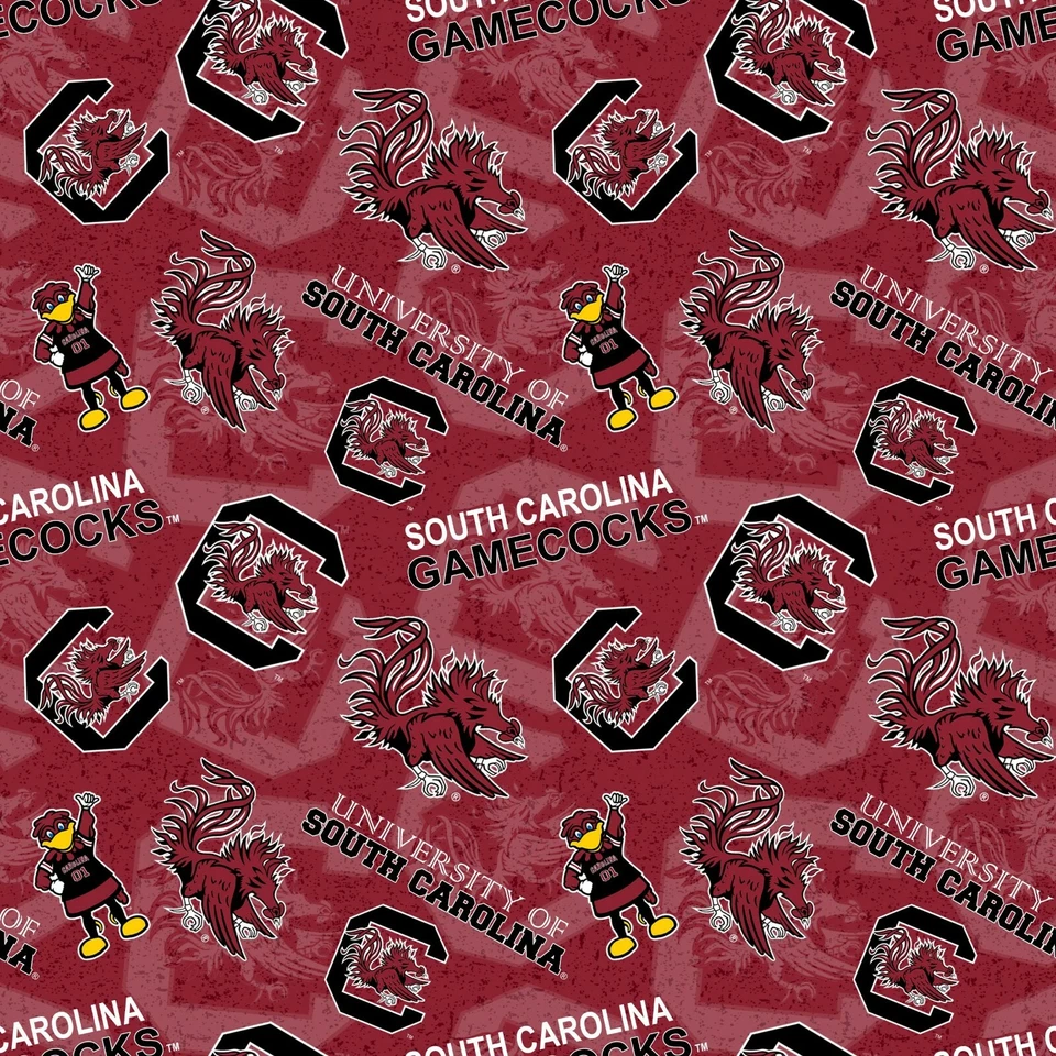 University South Carolina Gamecocks Cotton Fabric Tone on Tone Print-By the Yard - Image 1 of 1