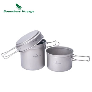 Titanium Pot Pan Set Outdoor Camping Small Cookware with Folding Handle - Picture 1 of 11