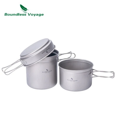 Titanium Pot Pan Set Outdoor Camping Small Cookware with Folding Handle - Image 1 of 4