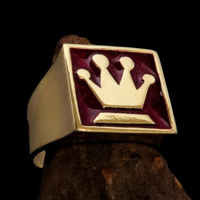 ANILLO DE AJEDREZ CUADRADO DE LATÓN PARA HOMBRE SÍMBOLO CORONA DE REINA ROJO TALLA 13 Foto 1 de 4