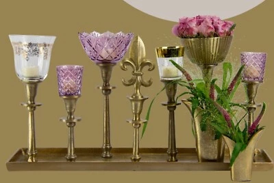 Leuchter 7er/5er Tablett L61cm antik gold matt Antik XXL Metall, Lilie, Vase, - Bild 1 von 4