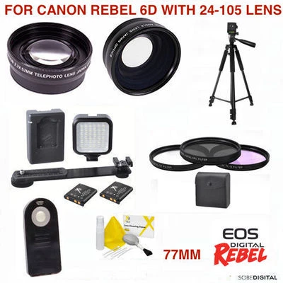 WIDE ANGLE LENS TELEPHOTO LENS + VIDEO KIT  FOR CANON EOS 6D with 24-105mm Lens  - Image 1 of 4
