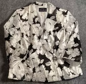 Alex Evenings Jacket Blazer Womens Extra Large Petite White Black Floral Taffeta - Picture 1 of 9