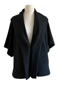 Eileen Fisher Wool Shawl Jacket Womens SZ SM 3/4 Sleeve Pockets Charcoal Gray - Picture 1 of 10