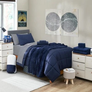 Caro Home 18 Piece Comforter Set Complete Bed in a Bag Twin/Twin XL Navy College - Picture 1 of 10