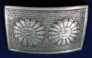 NATIVE AMERICAN STERLING Cut Out Overlay HANDMADE Vint SUNFACE KACHINAS BUCKLE - Picture 1 of 2