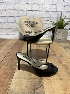 Dolce Gabbana Black Patent Leather Open Toe Heel Size 36.5 US 6.5 Made In Italy - Picture 1 of 14