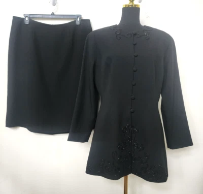 Traje Falda ST Anthony/Isabella Desajuste Cuentas Bordado Negro 2 Piezas Talla 14/18W Foto 1 de 4