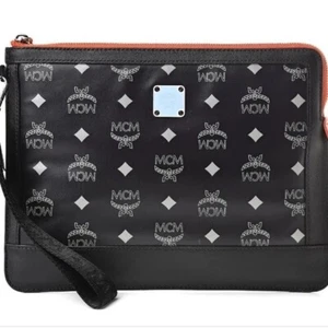 MCM Leder Krückentasche schwarz orange echt Bargeld ""Geld"" Tasche brandneu - Bild 1 von 5