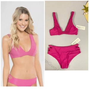 Women's Tori Praver Seafoam Smocked Bikini Swim Set Top Bottom pink Size Medium - Picture 1 of 10