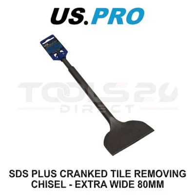 US PRO Tools SDS Plus Cranked Tile Removing Chisel - Extra Wide 80MM 7212 - Image 1 of 3