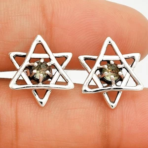 Star of David - Prasiolite (Green Amethyst) Stud 925 Silver Earrings E-1024 - Picture 1 of 5