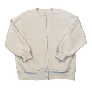 GU Cardigan Felpa Donna M Panna Basic Classico Preppy Metallo Snap Capanno - Foto 1 di 13