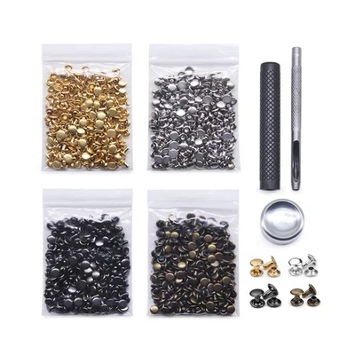 400 Sets Leather Rivets, Double Cap Rivet Tubular 4 Colors Metal Studs with F... - Image 1 of 4