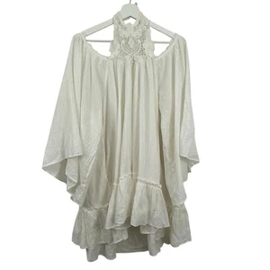 NUEVO CON ETIQUETAS FP Blanco Crochet Encaje Cuello Acampanado Espalda Abierta Túnica Mini Vestido Talla S - Imagen 1 de 7