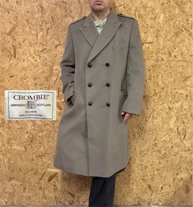 British Warm Crombie Aberdeen Overcoat Mens 44R Wool Military Taupe Vintage Wool - Picture 1 of 15