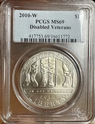 2010-W Disabled Veterans Silver Dollar Coin PCGS MS69 - Image 1 of 2