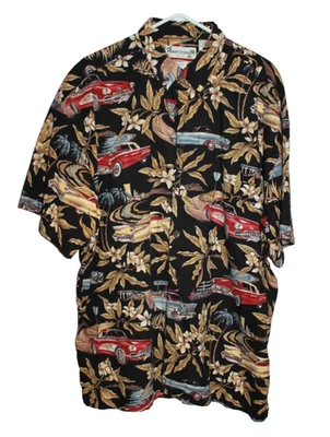 Camisa Robert Stock Estilo Hawaiano Manga Corta Negra Floral Playa Tema Talla XL Foto 1 de 2