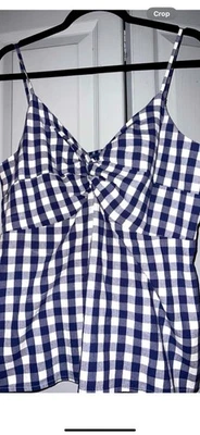 Old Navy Gingham клетку Cami бак клетчатый синий белый M Cottagecore Beach  - Изображение 1 из 4
