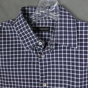 DSquared2 Shirt Mens 48 Medium Blue Plaid Made in Italy Logo Preppy Button Up - Picture 1 of 14