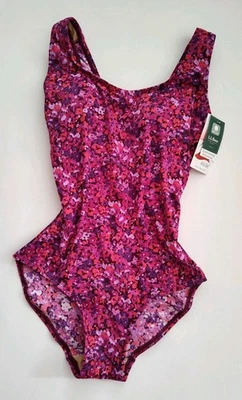 LL BEAN Sunblocking Swimwear UPF 50 Pink Floral One Piece Swimsuit Size 6 - Image 1 of 4