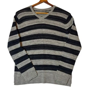 Vince Herren marineblau grau gestreift KAMELHAAR & WOLLE PULLOVER Größe Large MANGEL - Bild 1 von 10