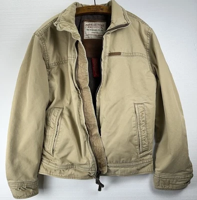 Vintage Abercrombie & Fitch Khaki Distressed Work Jacket Wool Lined Men’s Small - Image 1 of 4