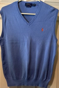 Polo Ralph Lauren Pima Algodón Azul Cuello en V Suéter Chaleco-Para Hombre Talla Mediana - Imagen 1 de 6