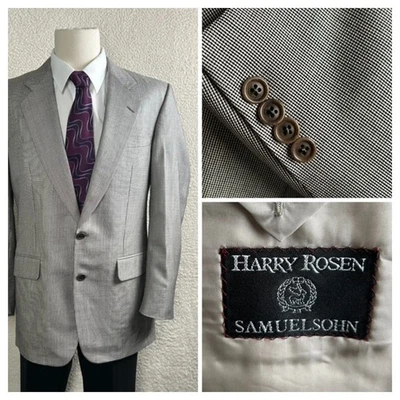 Samuelsohn Mens 42L Tall Sport Coat Black White Micro Check 100% Wool - Image 1 of 4