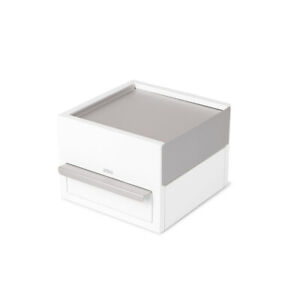 New Umbra Contemporary Modern White & Nickel Stowit Jewelry or Photo Box