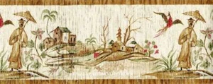 Raymond Waites Vintage Oriental Village Bird Flower House Brown Wallpaper border - Picture 1 of 2