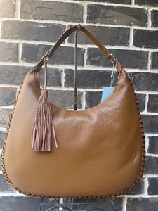 NWT $398 Antonio Melani Leather Hobo Shoulder Bag Large Saddle Brown - Picture 1 of 5