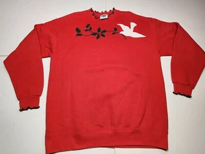 Womens Vintage Lee Heavyweight Scalloped Neck Christmas Holly Dove Sweatshirt L - Picture 1 of 7