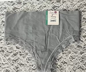 Secret Treasures Gray Thong Panties Wide Band Stretch Nylon Size Small - Picture 1 of 10