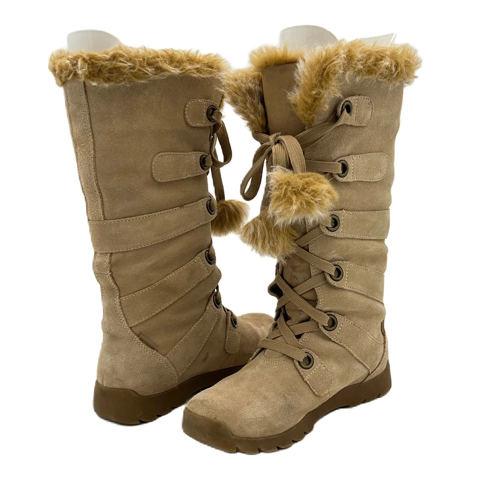 Sporto Womens Gojo Leather Suede Boots Size 6.5 Waterproof Faux Fur Lace Up Tan - Image 1 of 4