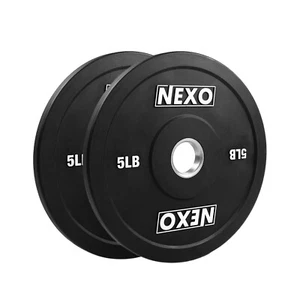 NEXO 5LB Black Rubber Bumper Plate Pair - Premium Matte Finish 2x 5LB Plates - Picture 1 of 3