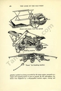 1955 Evelyn Curro Book Page Art Drawing Old West Farming Equipment 2 pcs - Picture 1 of 2